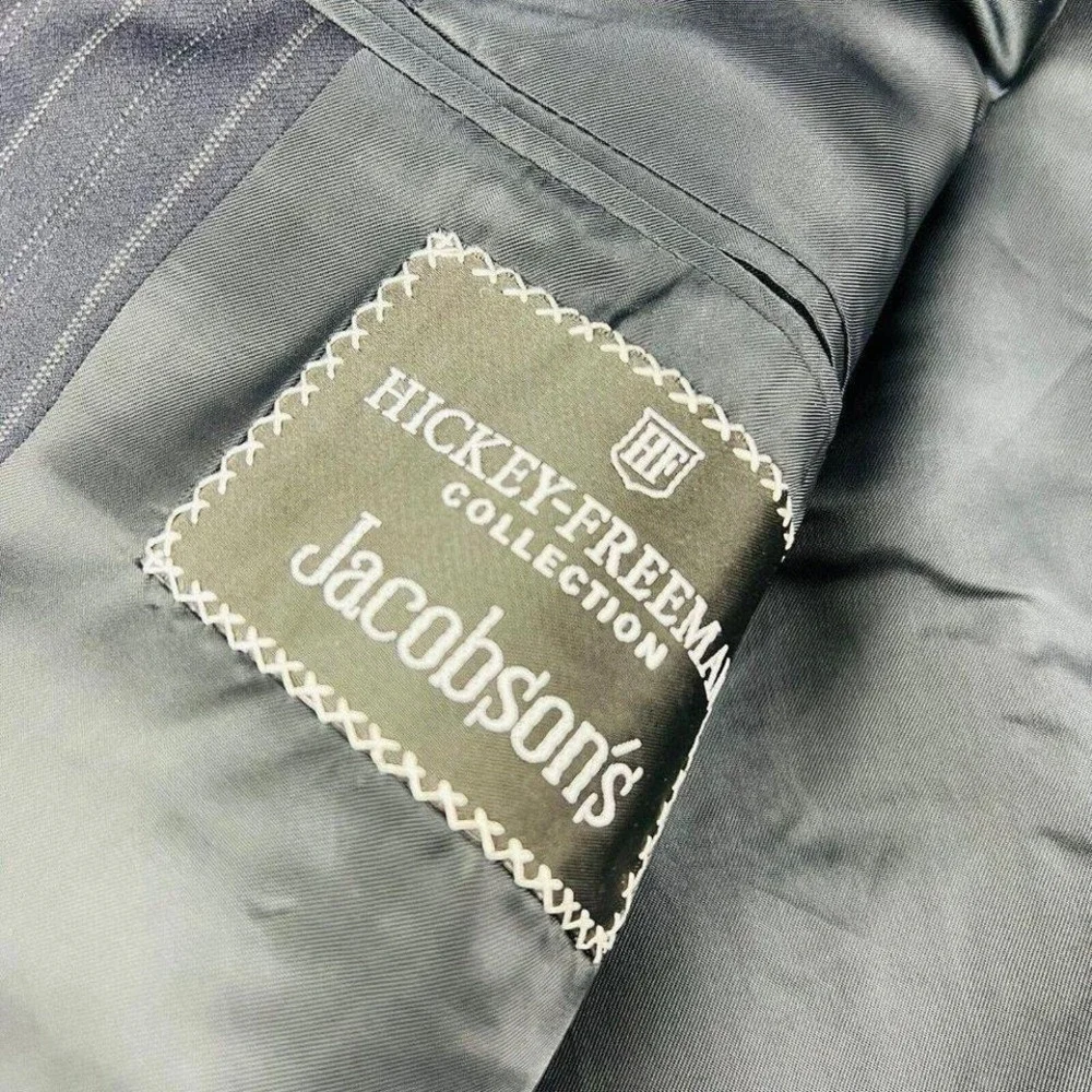 Hickey Freeman Blue w/ Gray Stripe Loro Piana Super 120 Wool‎ Blazer Size 44L